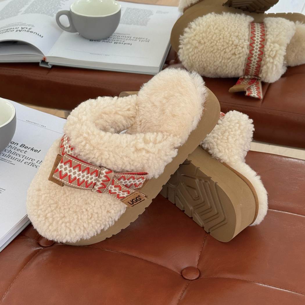AUSTRALIAN SHEPHERD® UGG Women Sheepskin Wool Bow Platform Slippers Cecil AS 2129