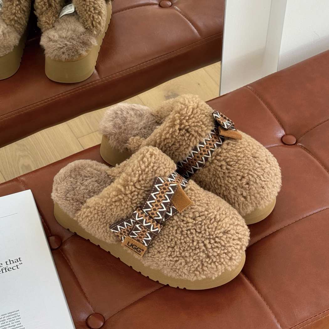 AUSTRALIAN SHEPHERD® UGG Women Sheepskin Wool Bow Platform Slippers Cecil AS 2129