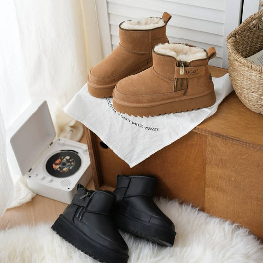 AUSTRALIAN SHEPHERD® UGG Boots Sheepskin Wool Zipper Ankle Platform Arya AS 3076