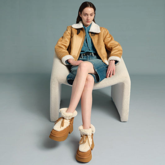 AUSTRALIAN SHEPHERD® UGG Boots Women Sheepskin Wool Chunky Platform Bumpy AS 3086