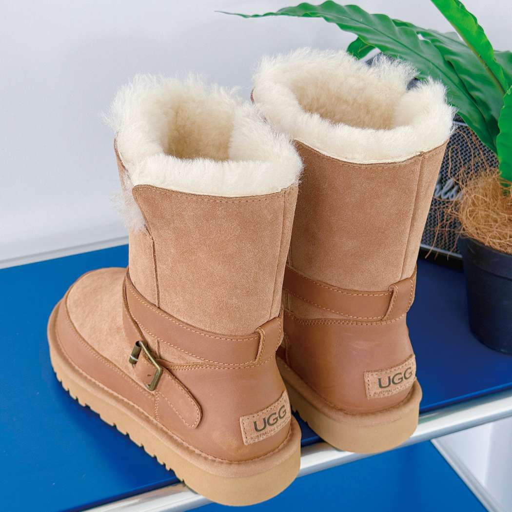 AUSTRALIAN SHEPHERD® Halvik Buckle Short Sheepskin UGG Boots AS 3136