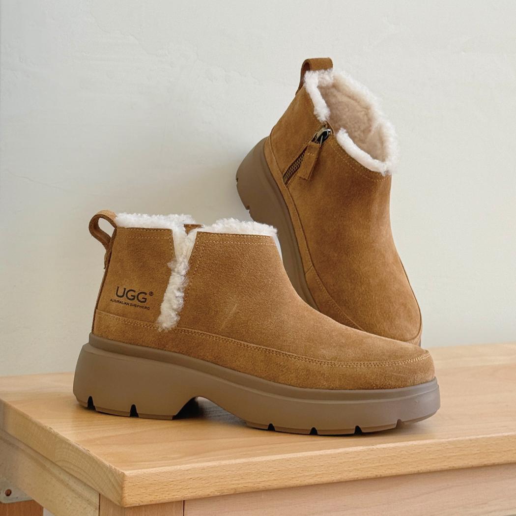 AUSTRALIAN SHEPHERD® Sheepskin Wool Zip Chunky Ankle Boots AS 3158
