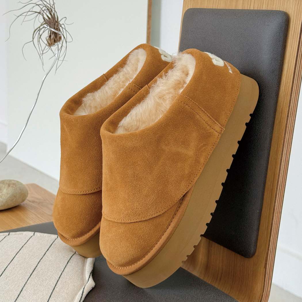 AUSTRALIAN SHEPHERD® Nellia Platform Slippers Sheepskin Wool Clogs AS 3181