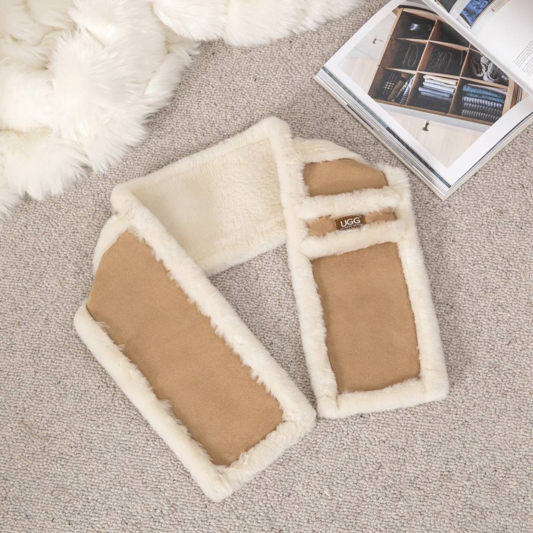 AUSTRALIAN SHEPHERD® Fluffy Sheepskin Wool Shearling Lined Scarf Puni ASZ 017