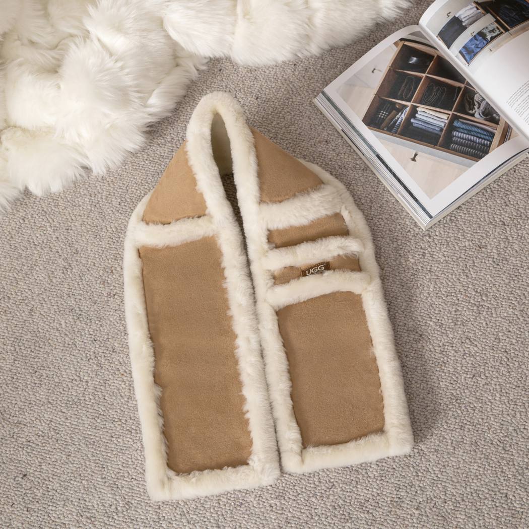 AUSTRALIAN SHEPHERD® Fluffy Sheepskin Wool Shearling Lined Scarf Puni ASZ 017