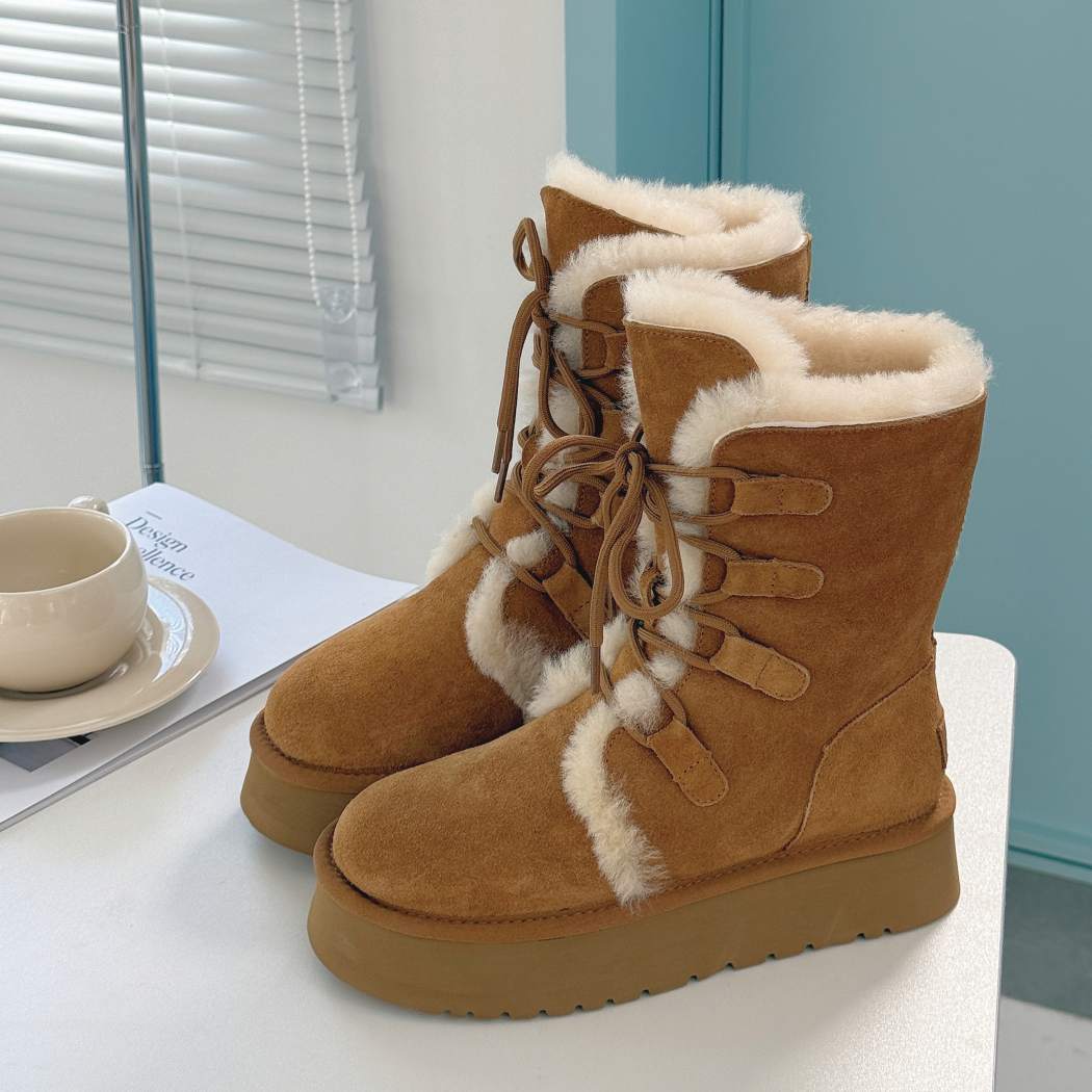 AUSTRALIANSHEPHERD_UGG Boots Sheepskin Wool Lace Up Platform Short Brunor AS3116