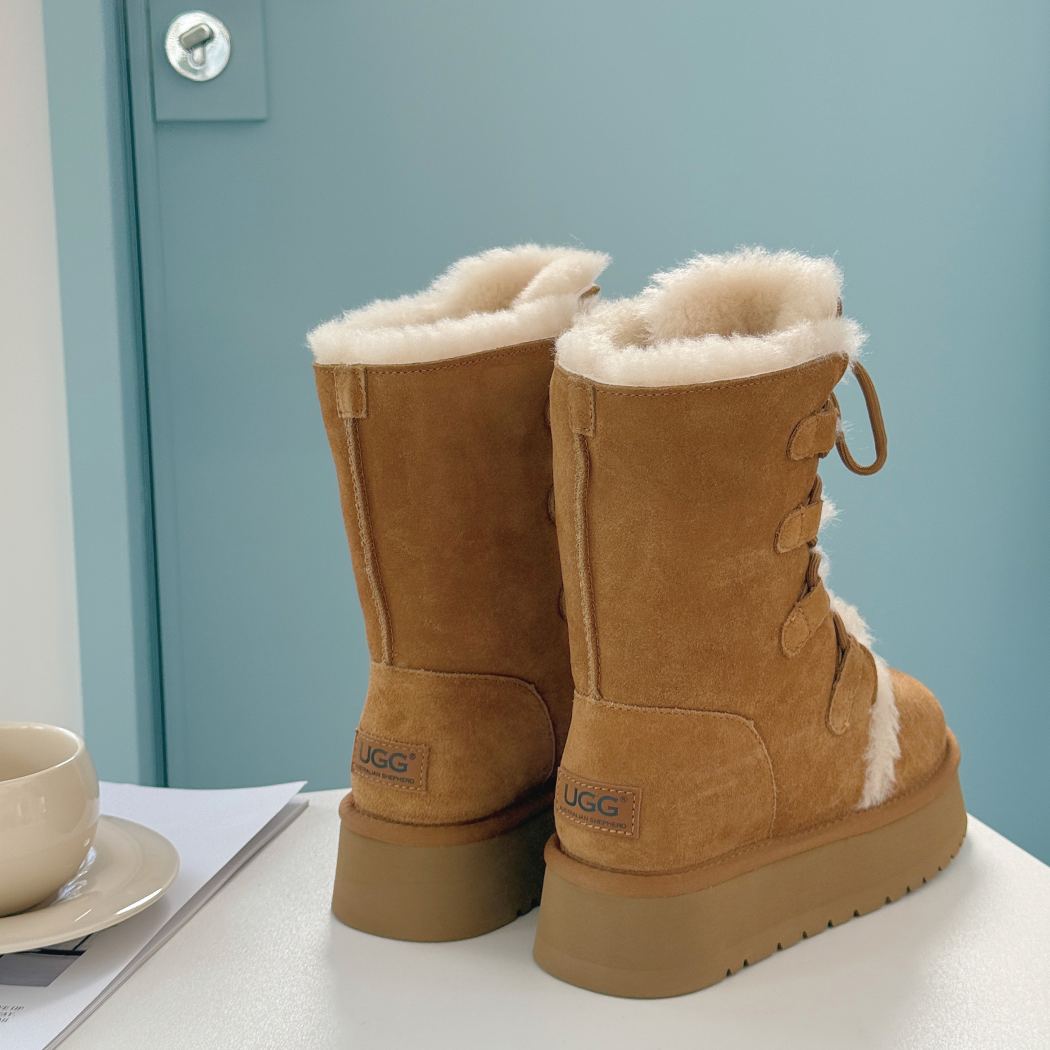 AUSTRALIAN SHEPHERD Sheepskin Wool Lace-Up Platform UGG Boots AS 3116