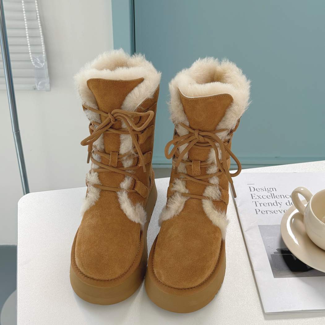 AUSTRALIAN SHEPHERD Sheepskin Wool Lace-Up Platform UGG Boots AS 3116