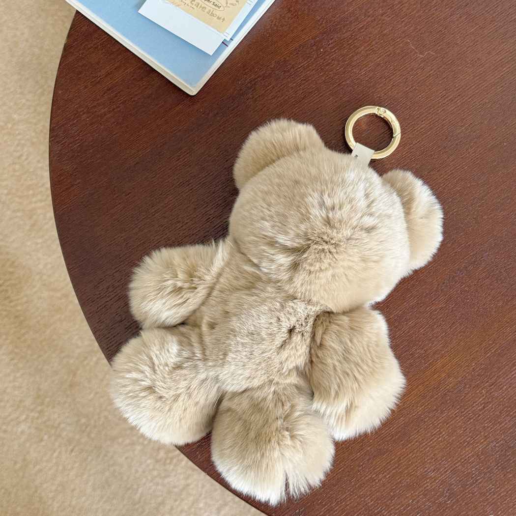 Front view of Bubear rabbit fur teddy bear keyring bag charm ASZ 040 in Beige