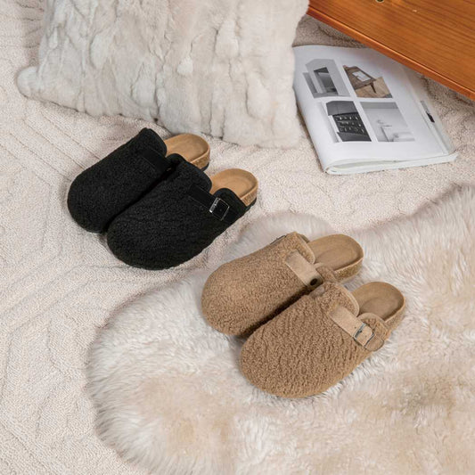 EVERAU® UGG Women Shearling Buckle Sandal Slides Greta EA 2057