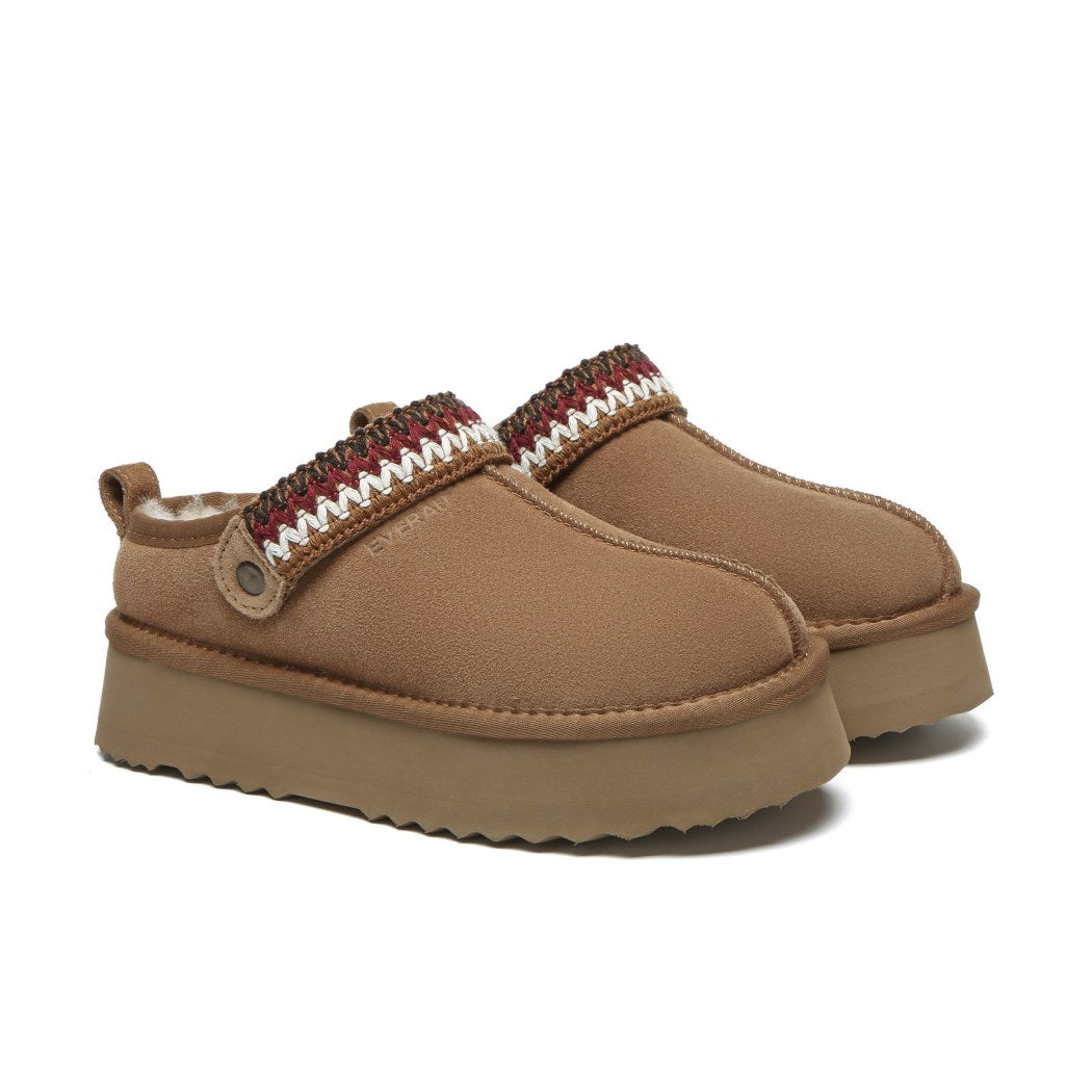 EVERAU® UGG Slippers Sheepskin Wool Slingback Kintted Platform Maeve EA 2059