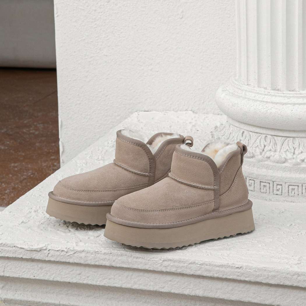 EVERAU® UGG Boots Sheepskin Wool Ankle Platform Vesper EA 3170