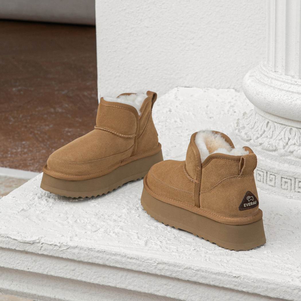 EVERAU® UGG Boots Sheepskin Wool Ankle Platform Vesper EA 3170