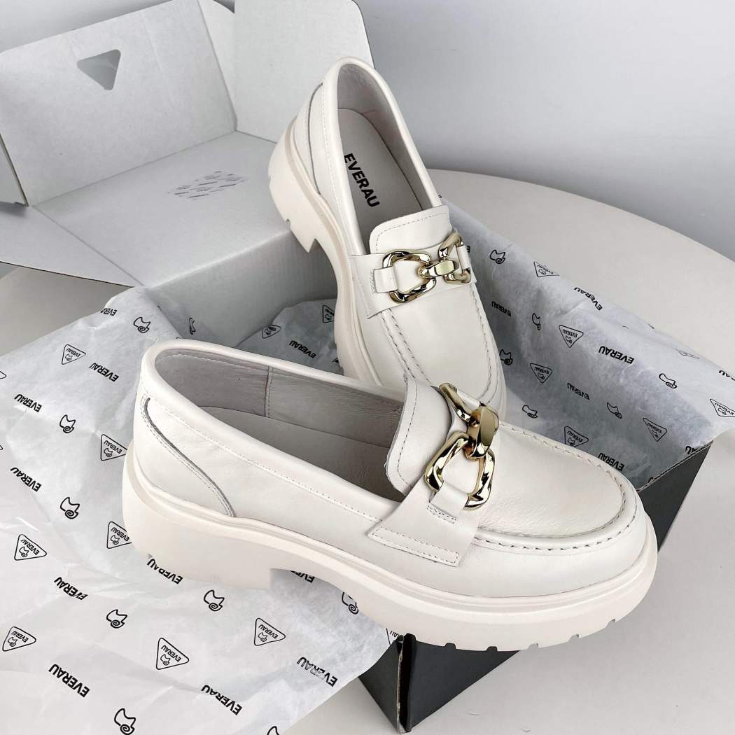 EVERAU® Women Leather Gold Buckle Platform Chunky Loafers Della EA 7032