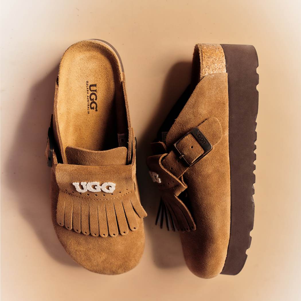Top view of Classic Birken platform clogs with removable tassels OZ 7003