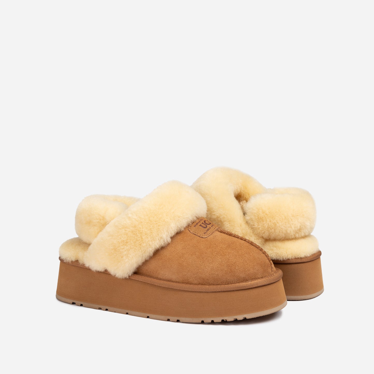 OZWEAR UGG COQUETTE PLATFORM SLIPPER (ELASTIC LOGO & WOOL STRAP ) OB 114PD