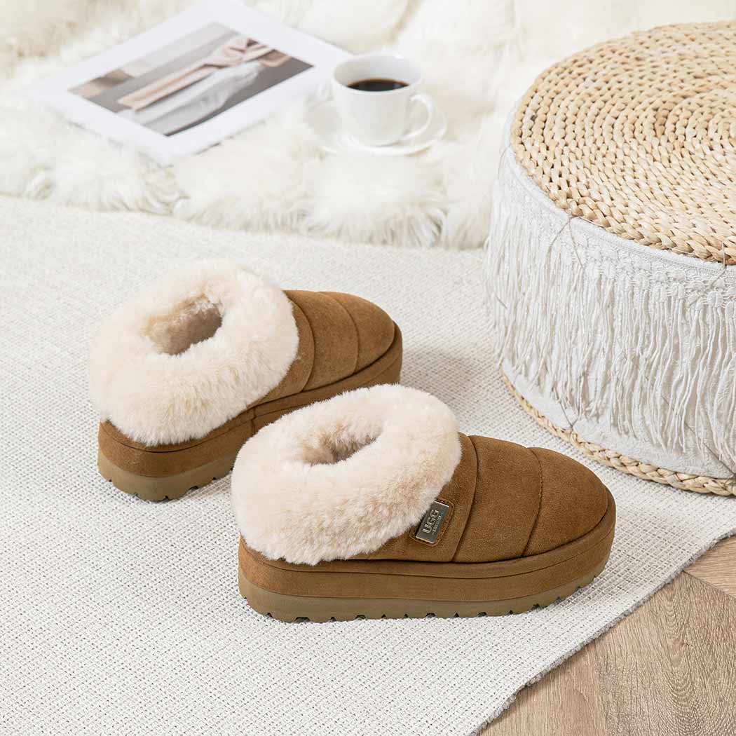 UGG EVERAU® UGG Slippers Women Sheepskin Wool Collar Ankle Platform Ulrika UEA 2002