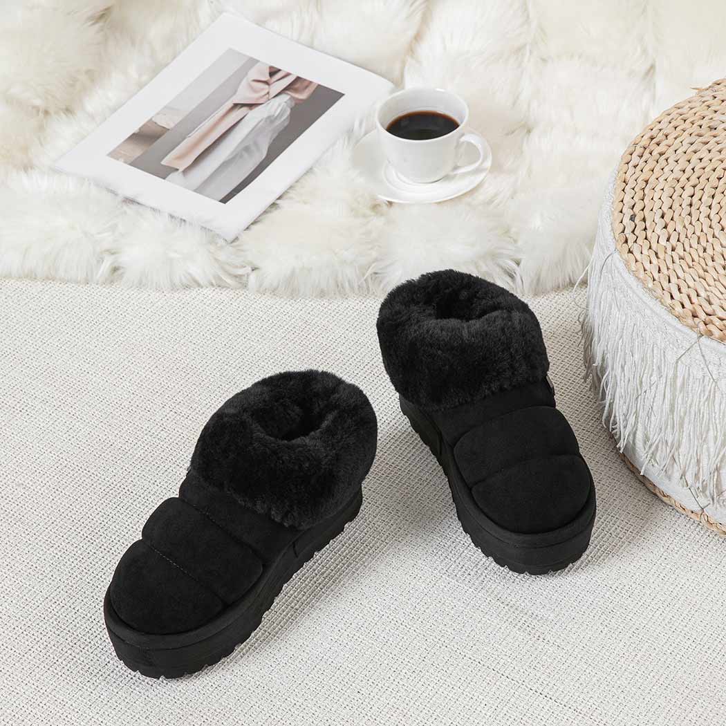 UGG EVERAU® UGG Slippers Women Sheepskin Wool Collar Ankle Platform Ulrika UEA 2002