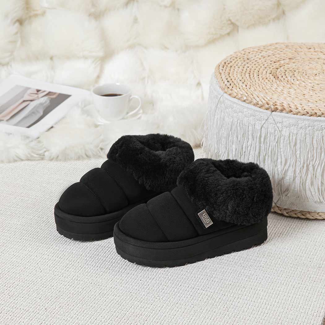 UGG EVERAU® UGG Slippers Women Sheepskin Wool Collar Ankle Platform Ulrika UEA 2002