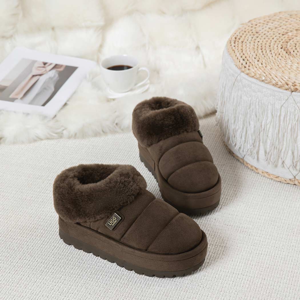 UGG EVERAU® UGG Slippers Women Sheepskin Wool Collar Ankle Platform Ulrika UEA 2002