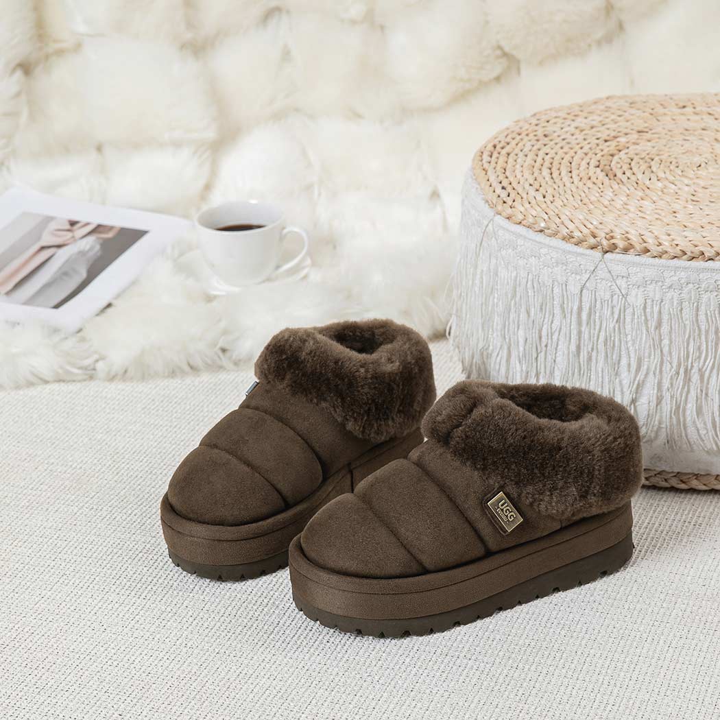 UGG EVERAU® UGG Slippers Women Sheepskin Wool Collar Ankle Platform Ulrika UEA 2002
