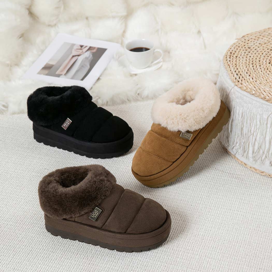 UGG EVERAU® UGG Slippers Women Sheepskin Wool Collar Ankle Platform Ulrika UEA 2002