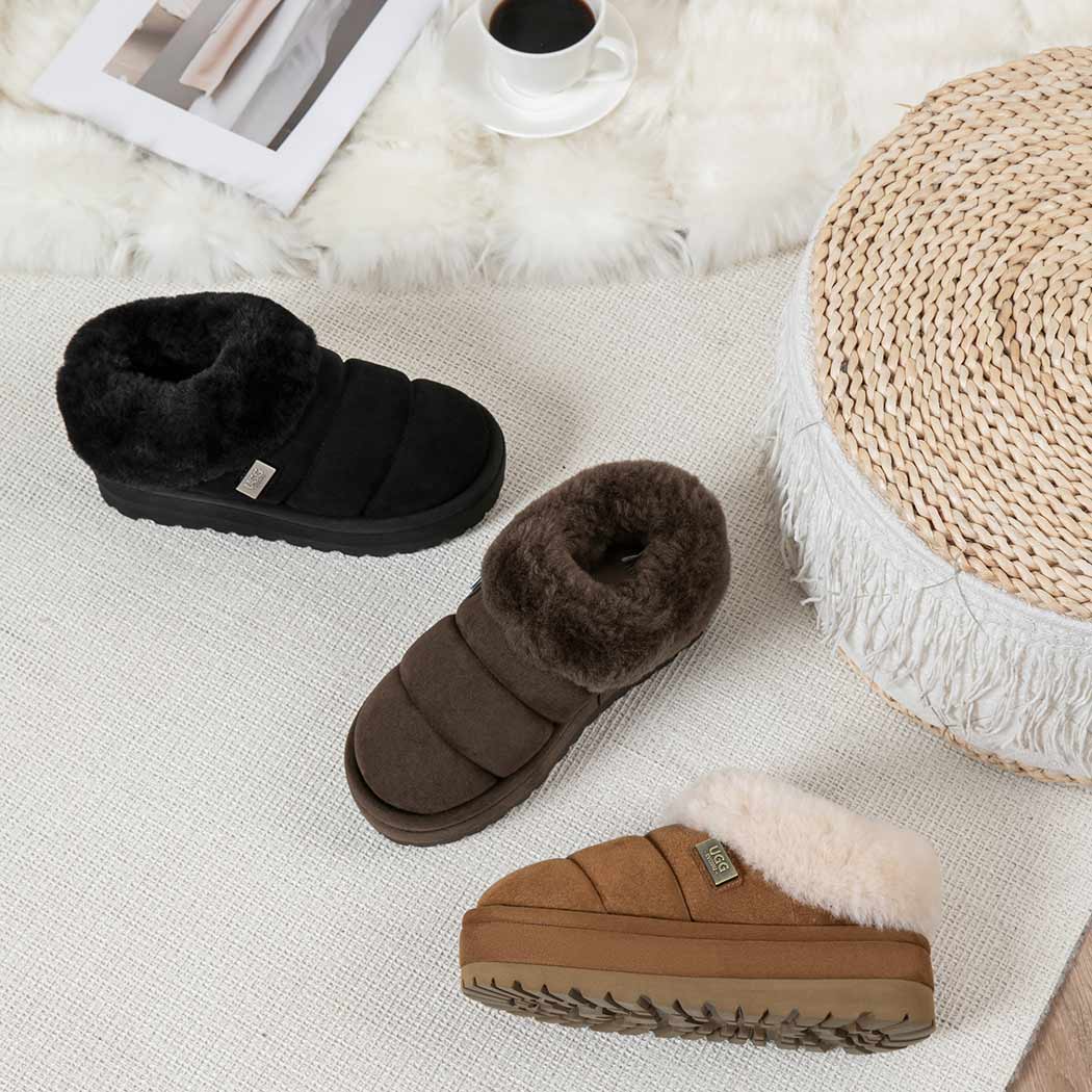 UGG EVERAU® UGG Slippers Women Sheepskin Wool Collar Ankle Platform Ulrika UEA 2002