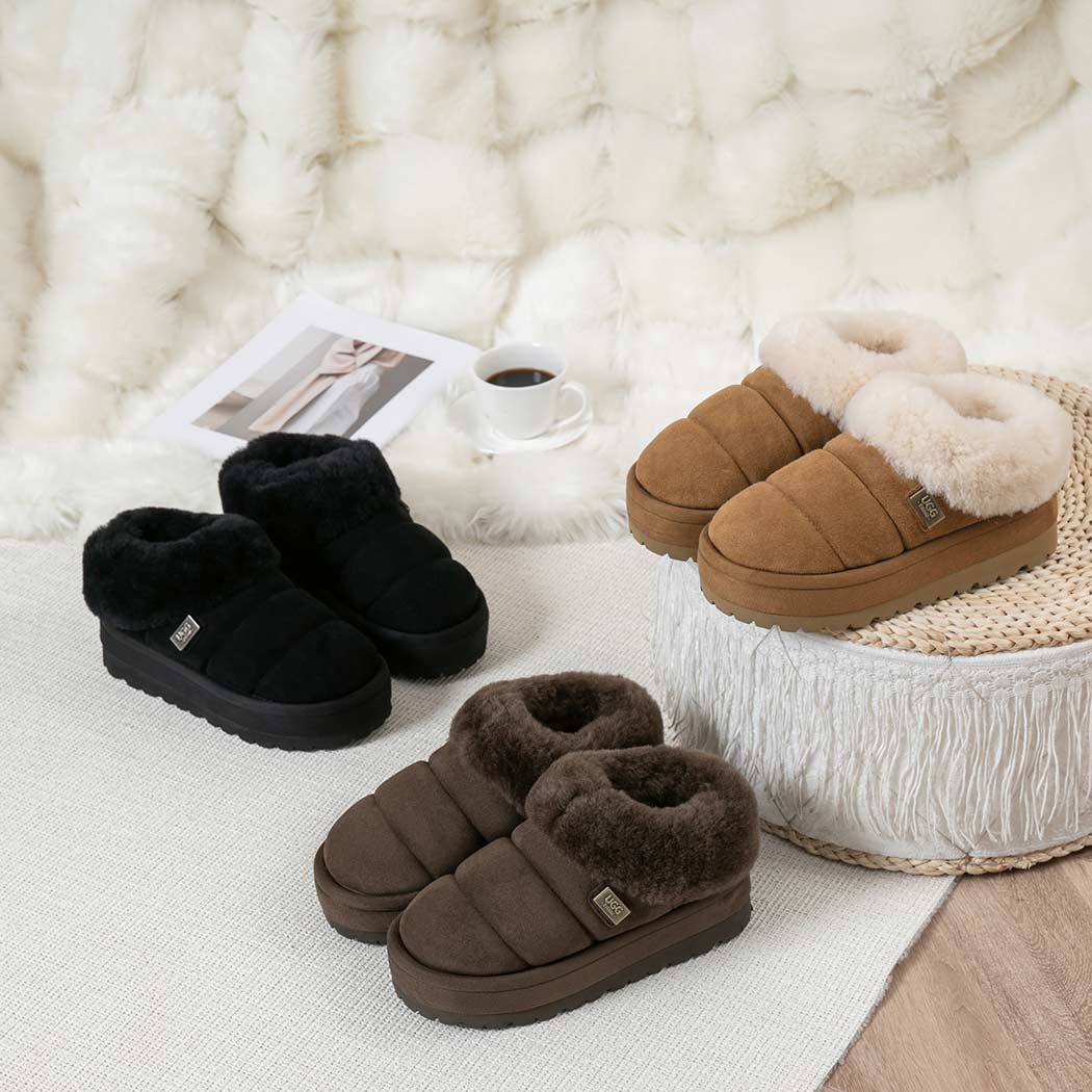 UGG EVERAU® UGG Slippers Women Sheepskin Wool Collar Ankle Platform Ulrika UEA 2002