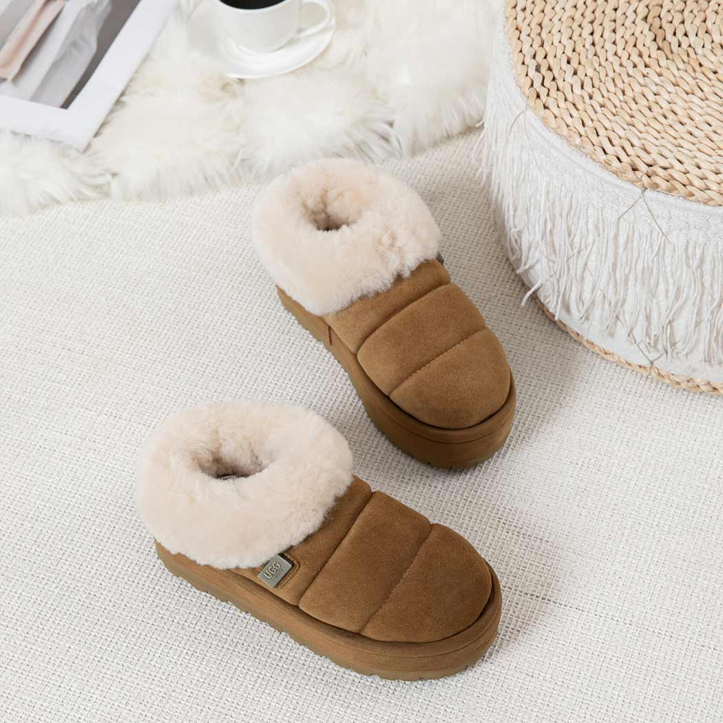 UGG EVERAU® UGG Slippers Women Sheepskin Wool Collar Ankle Platform Ulrika UEA 2002