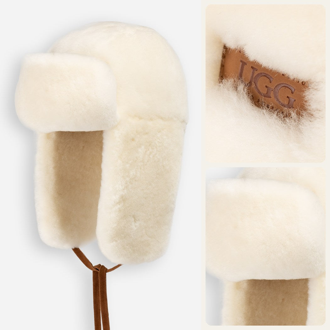 OZWEAR UGG Alpine 100% Wool Shearling Trapper Hat – Ivory CS 094