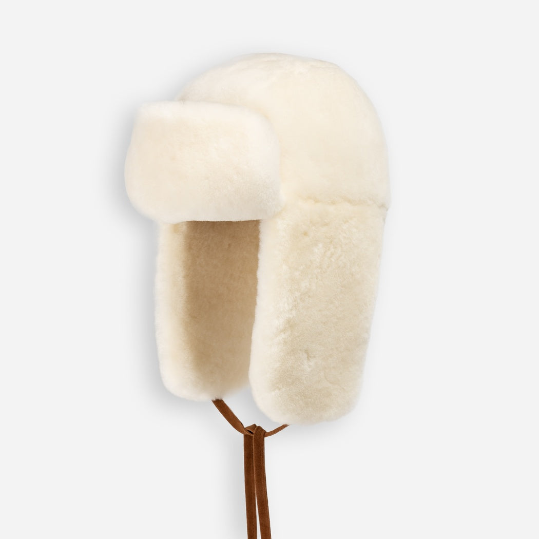 OZWEAR UGG Alpine 100% Wool Shearling Trapper Hat – Ivory CS 094