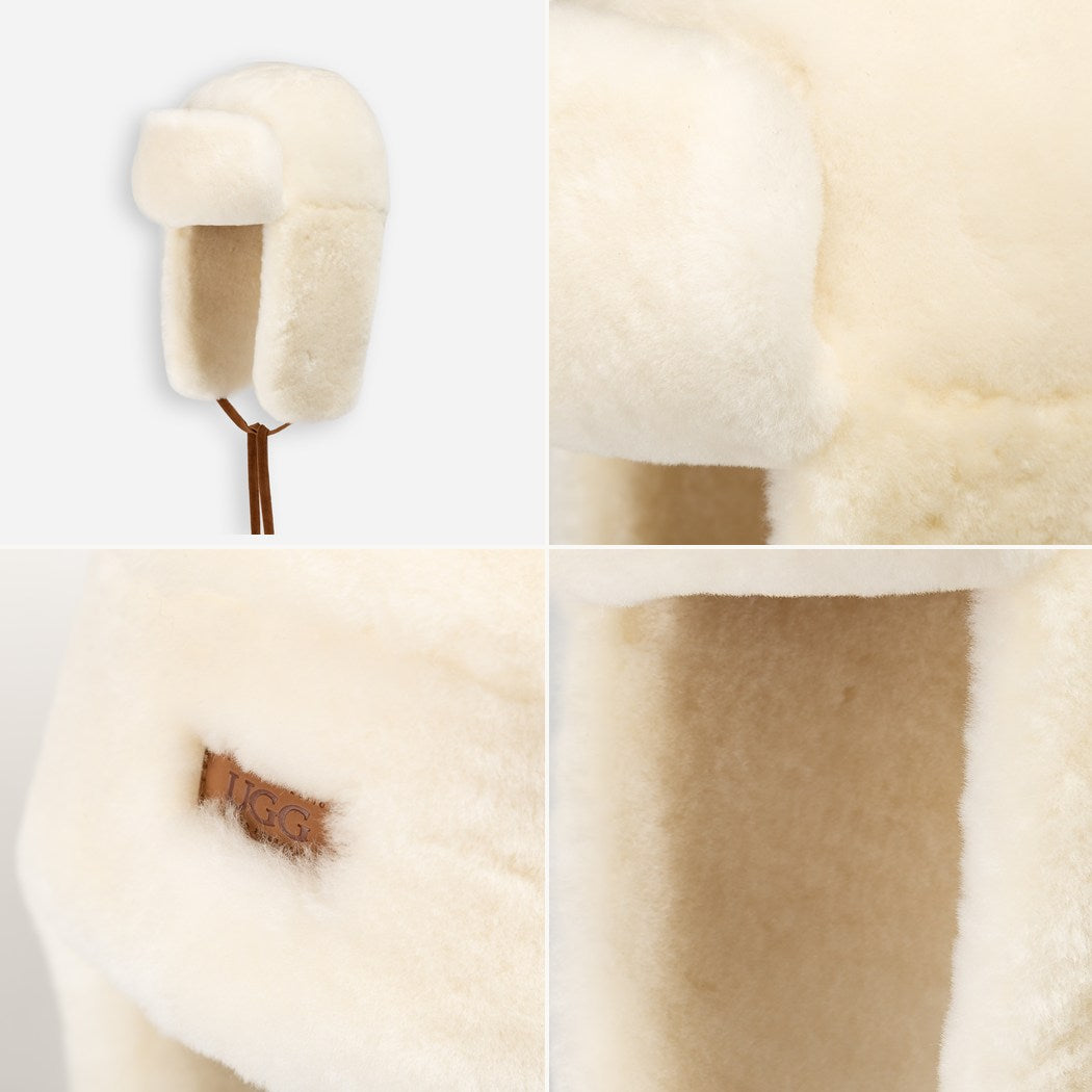 OZWEAR UGG Alpine 100% Wool Shearling Trapper Hat – Ivory CS 094