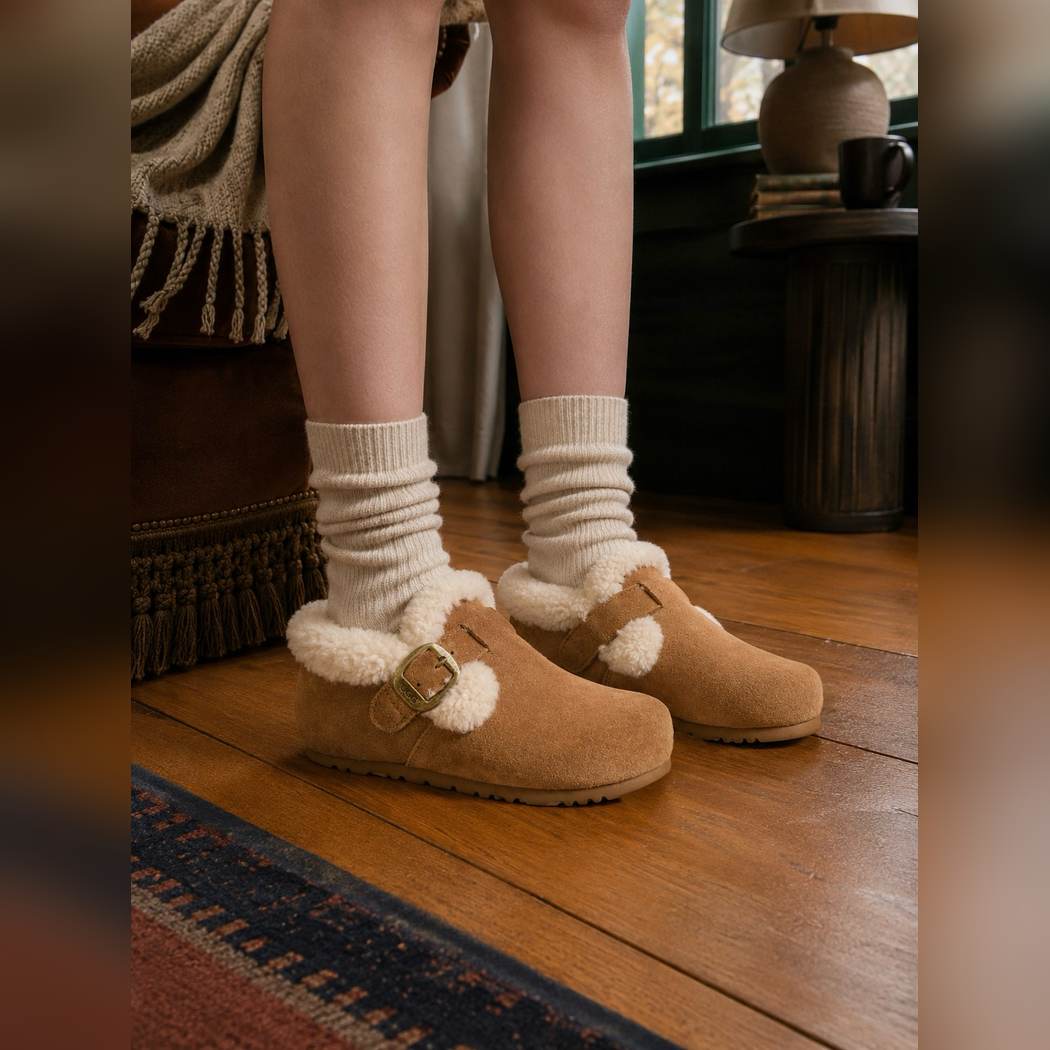 OZWEAR UGG Women's Wool  Suede Sheepskin Mary Janes OB1039