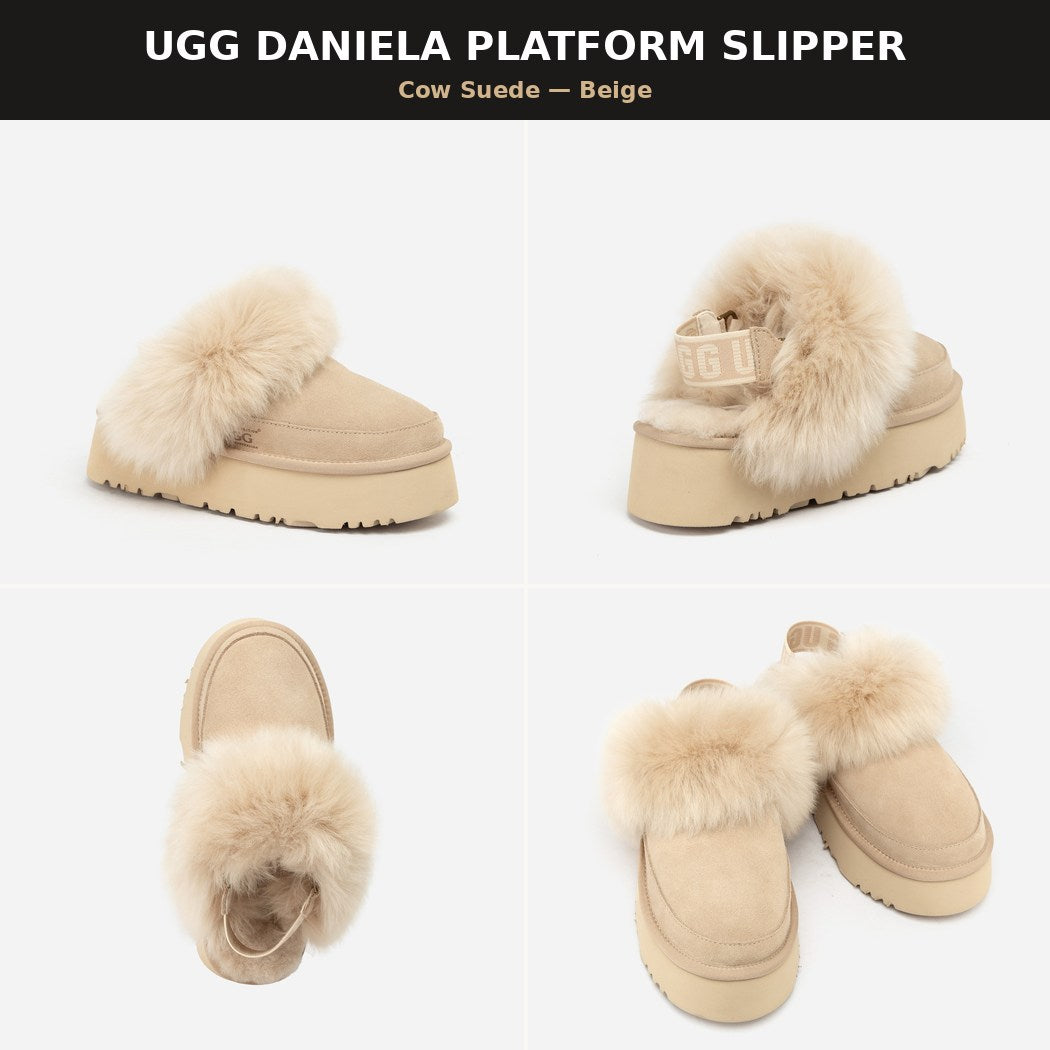 UGG DANIELA PREMIUM PLATFORM SLIPPER (ELASTIC LOGO & WOOL STRAP) OB 1059