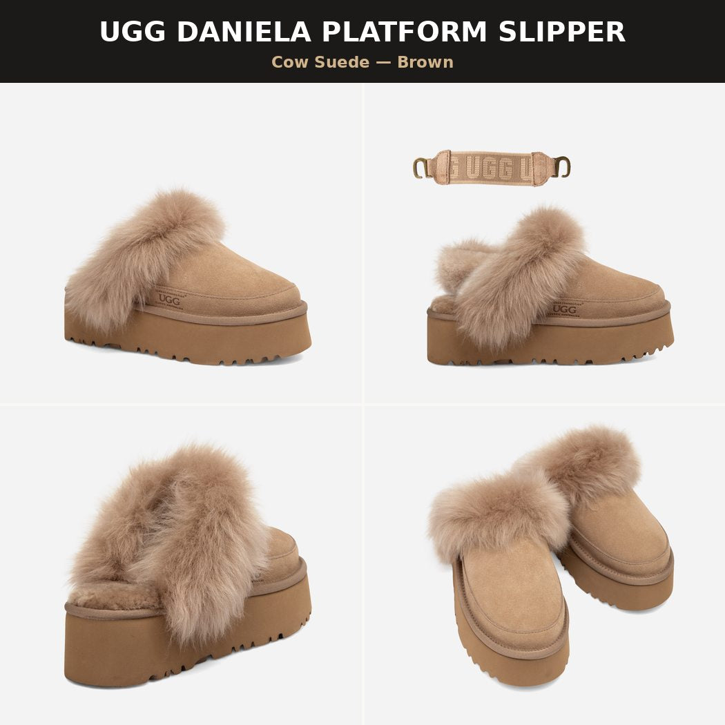 UGG DANIELA PREMIUM PLATFORM SLIPPER (ELASTIC LOGO & WOOL STRAP) OB 1059
