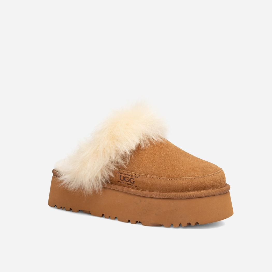 UGG DANIELA PREMIUM PLATFORM SLIPPER (ELASTIC LOGO & WOOL STRAP) OB 1059