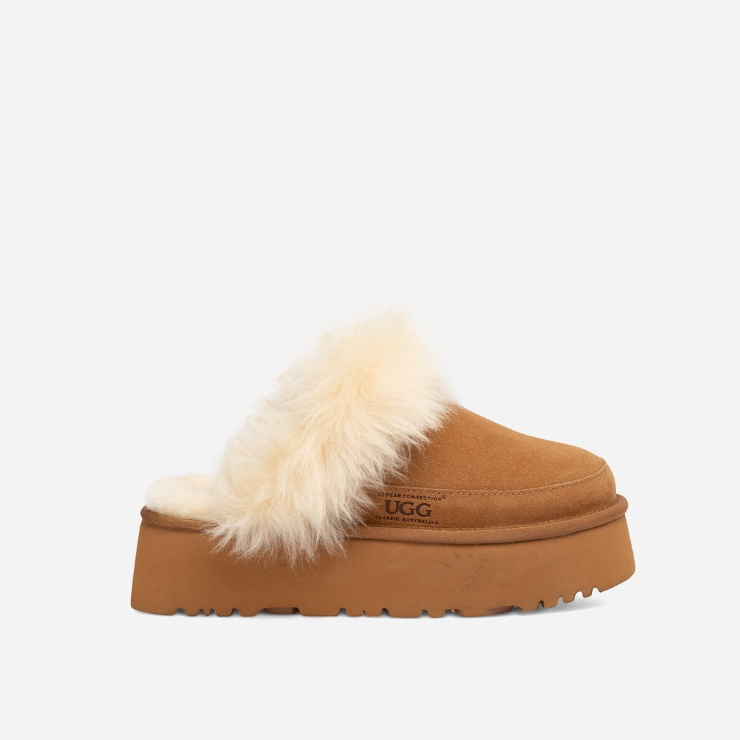 UGG DANIELA PREMIUM PLATFORM SLIPPER (ELASTIC LOGO & WOOL STRAP) OB 1059