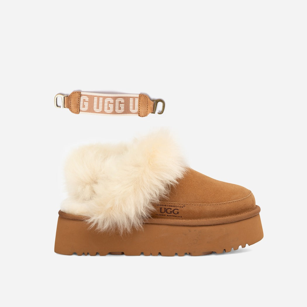 UGG DANIELA PREMIUM PLATFORM SLIPPER (ELASTIC LOGO & WOOL STRAP) OB 1059