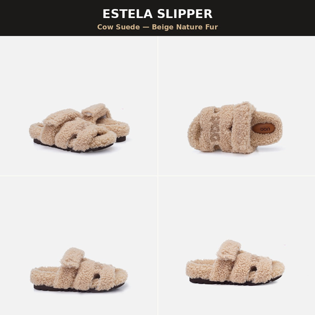 OZLANA UGG WOMEN ESTELA LOGO SHEARLING OPEN SLIPPER OZ3010