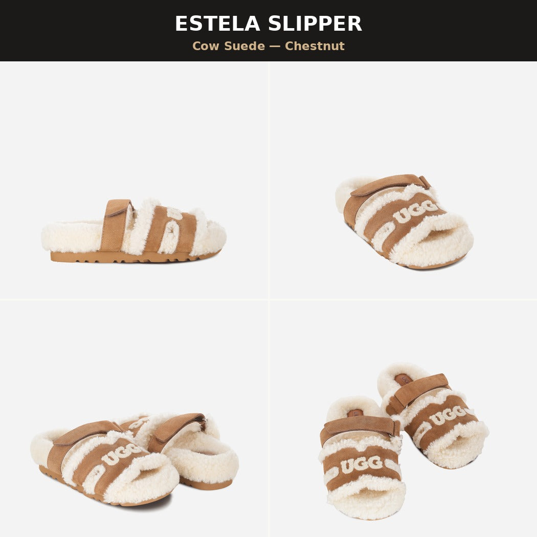 OZLANA UGG WOMEN ESTELA LOGO SHEARLING OPEN SLIPPER OZ3010