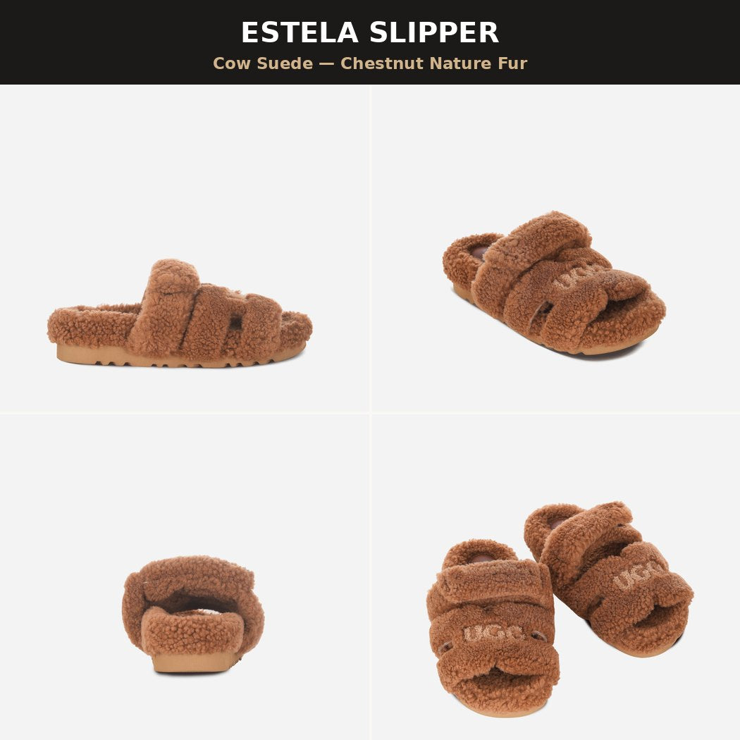 OZLANA UGG WOMEN ESTELA LOGO SHEARLING OPEN SLIPPER OZ3010