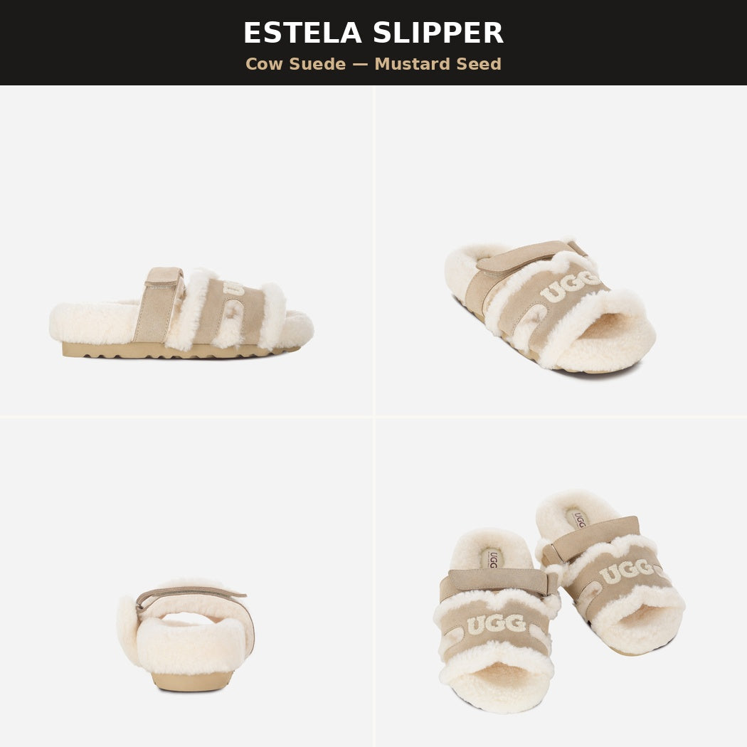 OZLANA UGG WOMEN ESTELA LOGO SHEARLING OPEN SLIPPER OZ3010