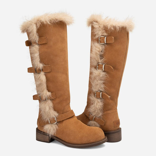OZWEAR UGG FUR TRIM BUCKLE LONG BOOT OB 1048