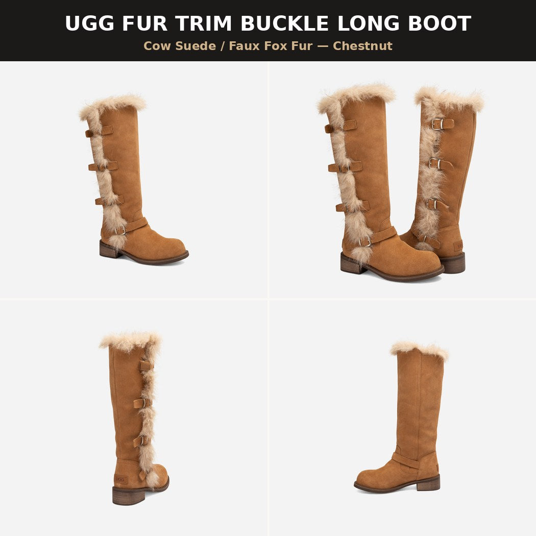 OZWEAR UGG FUR TRIM BUCKLE LONG BOOT OB 1048