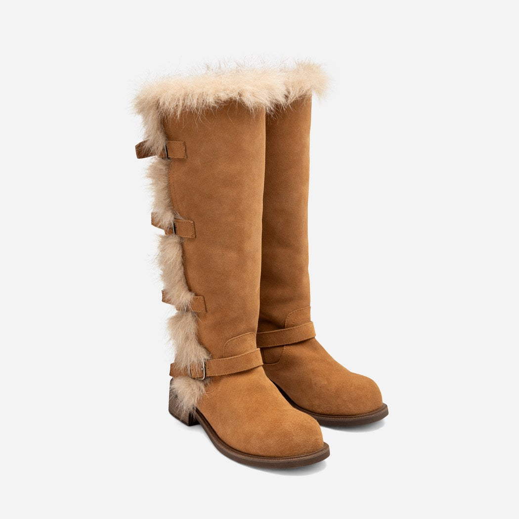 OZWEAR UGG FUR TRIM BUCKLE LONG BOOT OB 1048
