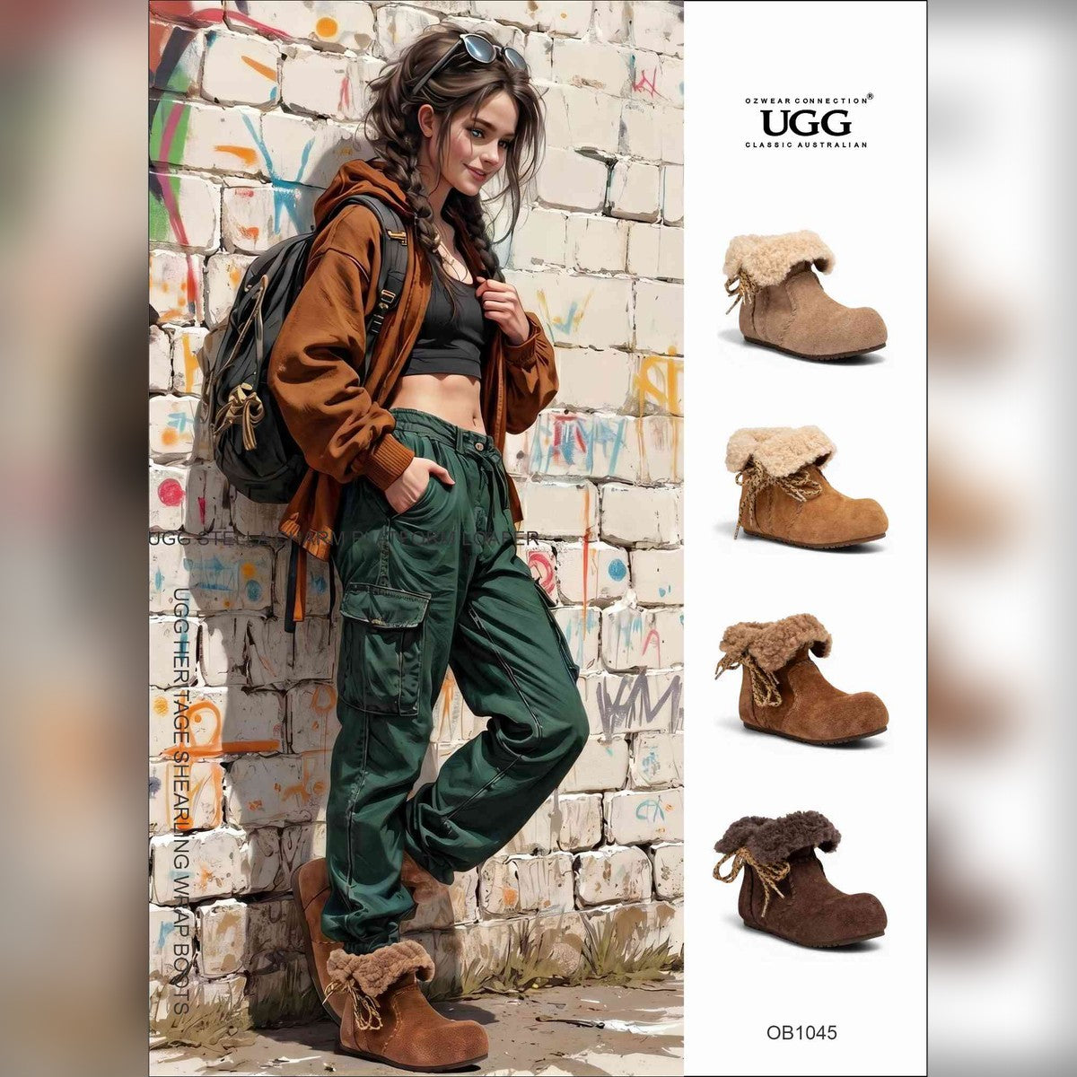 OZWEAR UGG HERITAGE SHEARLING WRAP BOOTS OB1045