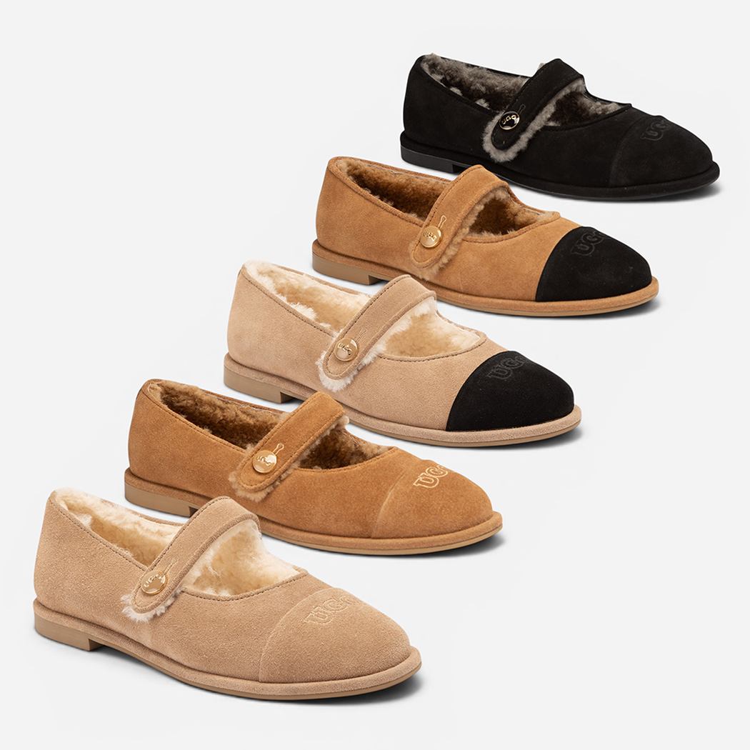OZWEAR UGG Women's Wool Ballet Cow Suede Sheepskin Lined Mary Janes OB1037