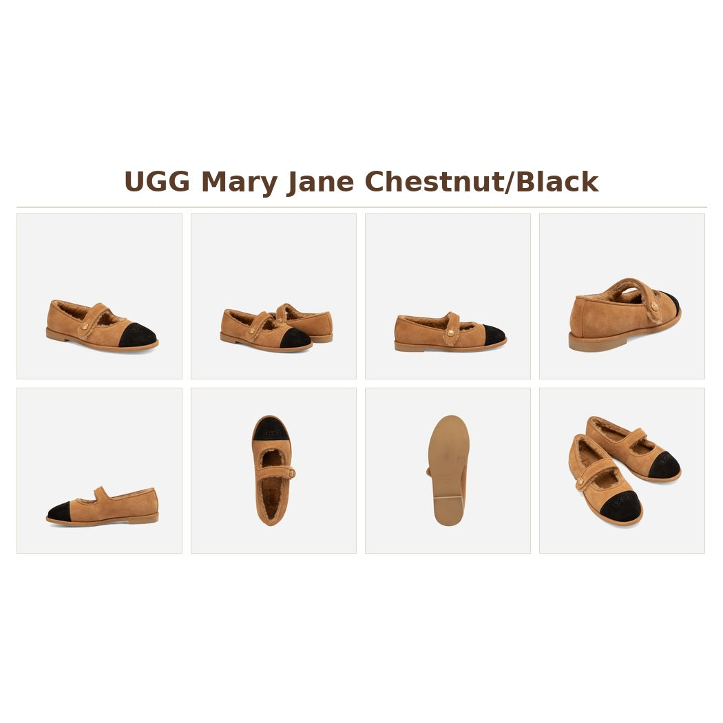 OZWEAR UGG Women's Wool Ballet Cow Suede Sheepskin Lined Mary Janes OB1037