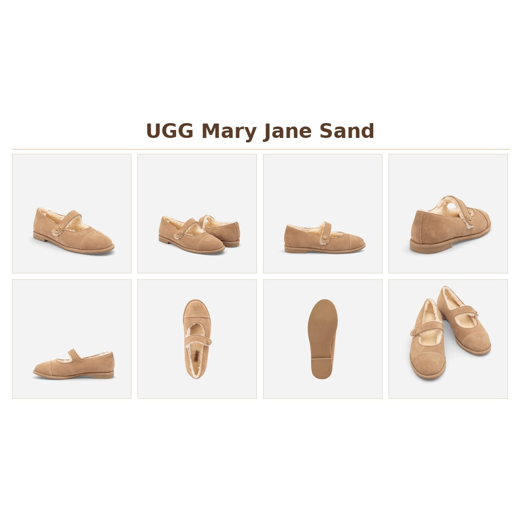OZWEAR UGG Women's Wool Ballet Cow Suede Sheepskin Lined Mary Janes OB1037