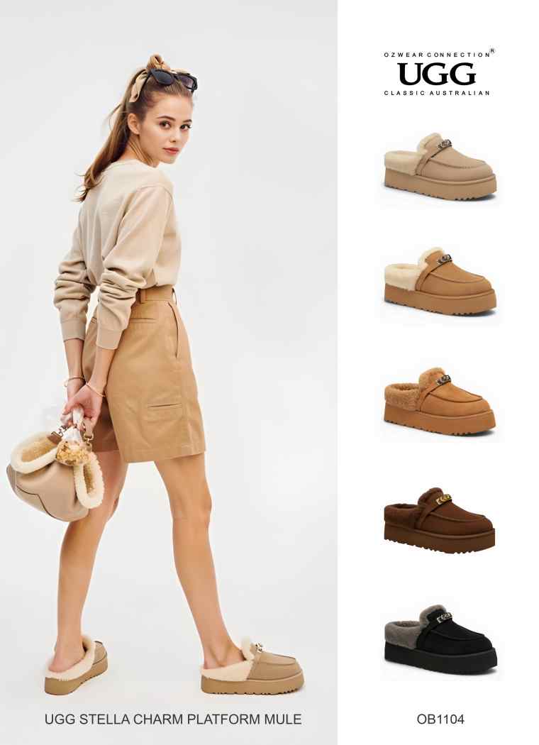 OZWEAR UGG Women's Shearling Platform Mule OB 1104